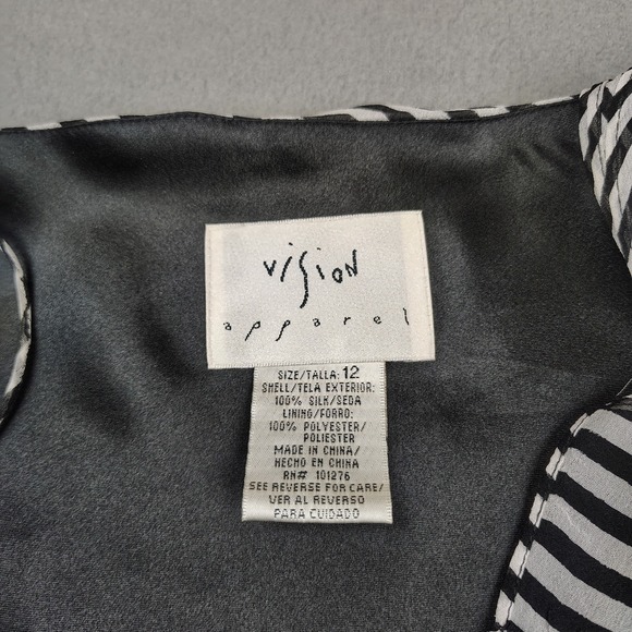 Vision 100%, Silk Dress Women 12 Black White Striped Lightweight Flowy Slip On - Picture 6 of 9